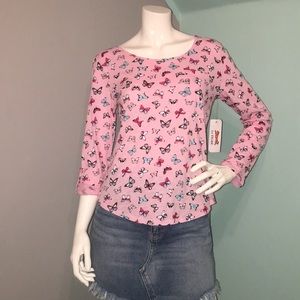 Le Tigre Pink Butterfly Print 100% Cotton Top Small NWT